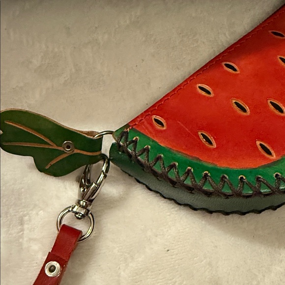 Watermelon Leather Slice Wristlet Zip Coin Change Wallet Pouch - Picture 3 of 4